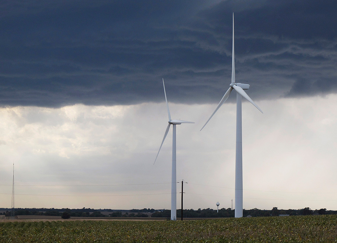 Wind turbines in a cornfield. Wind turbines in a cornfield.