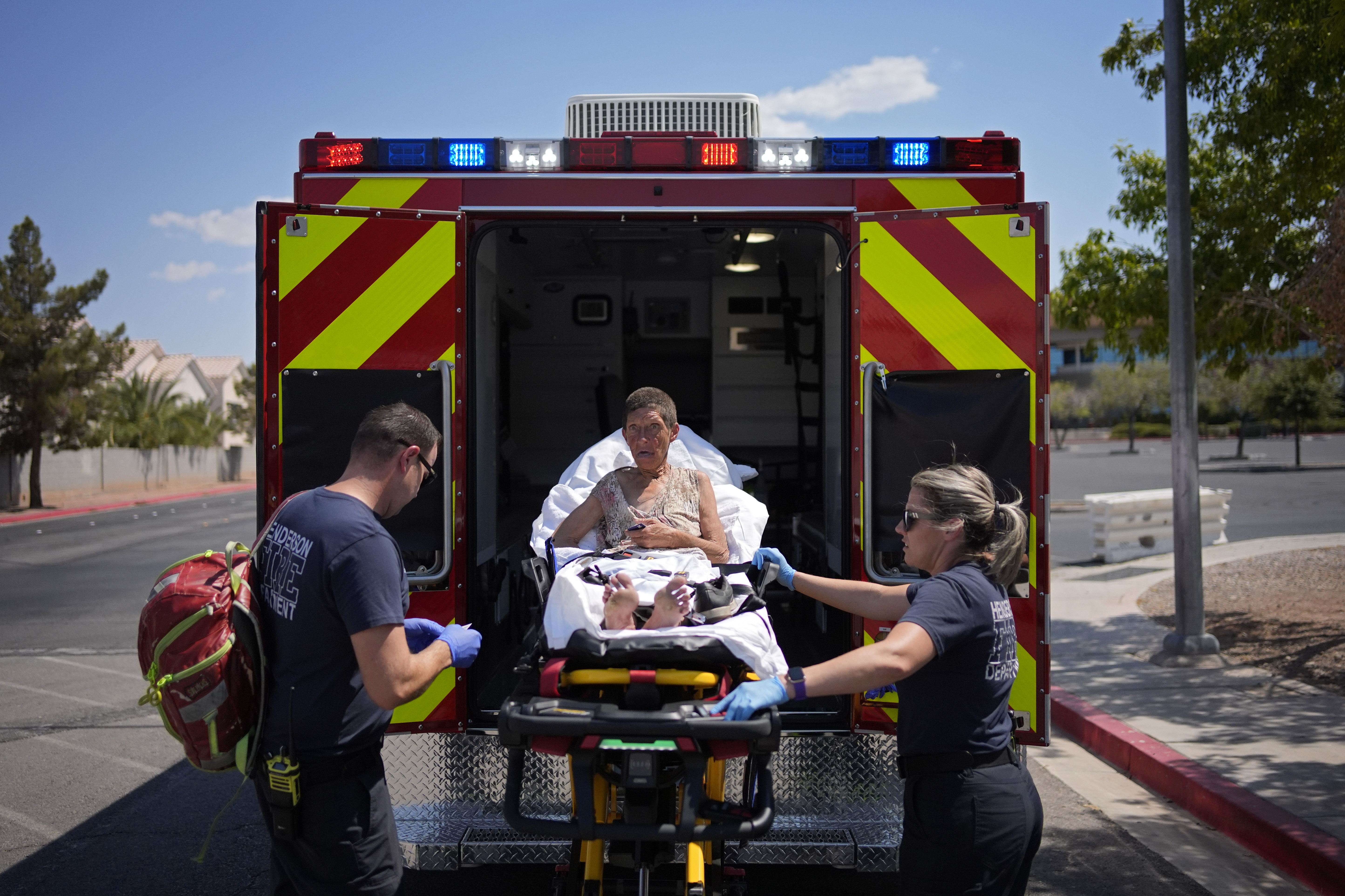 Deb Billet, 66, is loaded into an ambulance after suffering heat-related symptoms this month in Henderson, Nevada. Deb Billet, 66, is loaded into an ambulance after suffering heat-related symptoms this month in Henderson, Nevada.