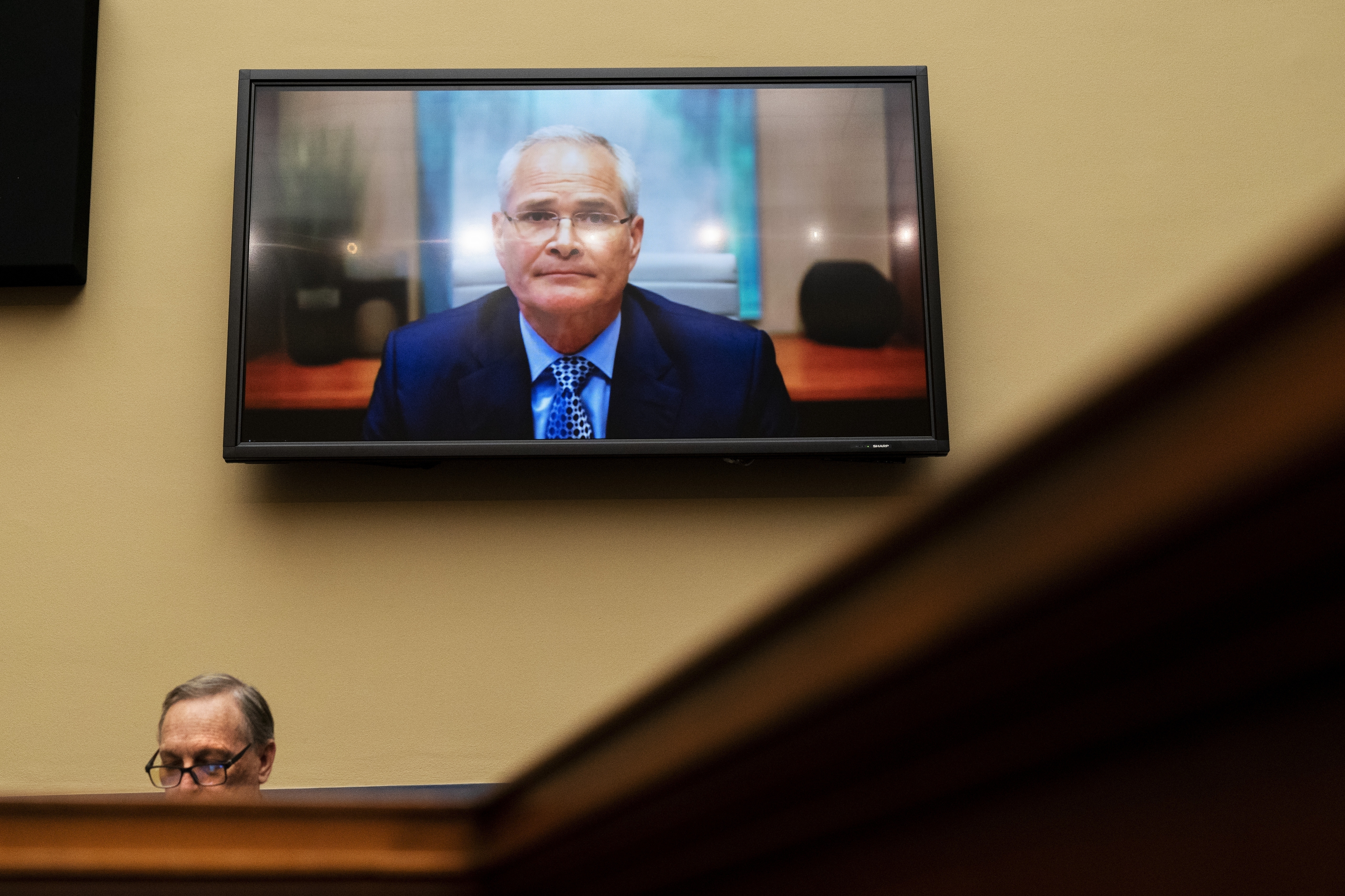 Darren Woods, CEO of ExxonMobil, testifies before Congress via video conference in 2021. Darren Woods, CEO of ExxonMobil, testifies before Congress via video conference in 2021.