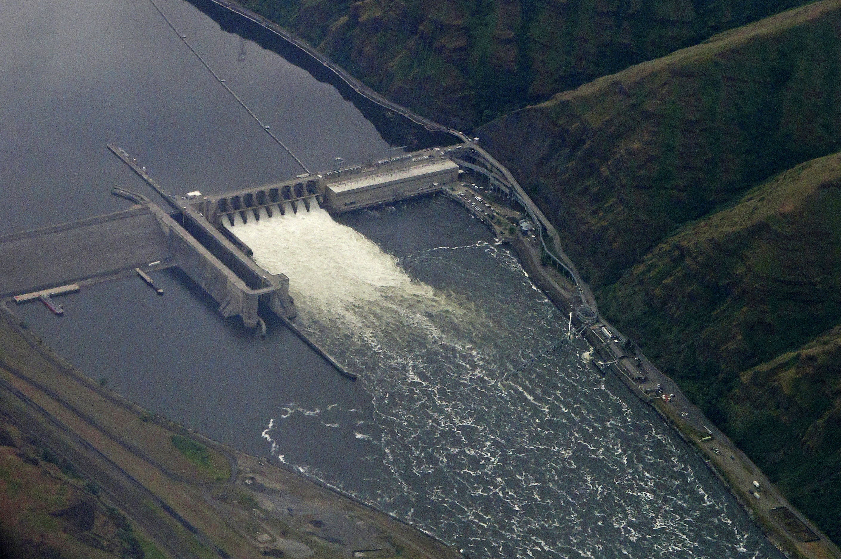 The Lower Granite Dam on the Snake River is seen from the air near Colfax, Washington, in 2019. The Lower Granite Dam on the Snake River is seen from the air near Colfax, Washington, in 2019.