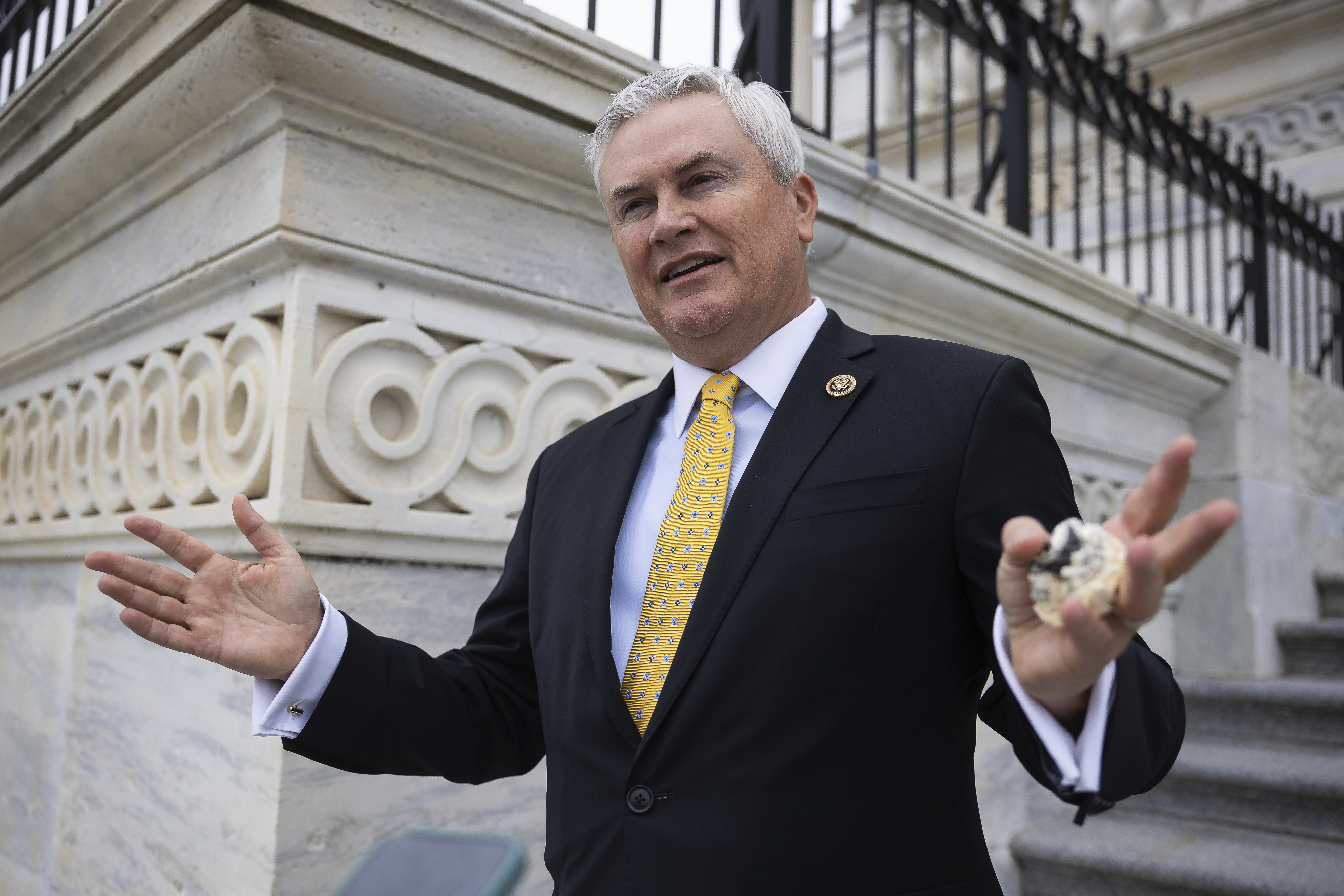House Oversight Committee Chair James Comer speaks with reporters outside the U.S. Capitol. House Oversight Committee Chair James Comer speaks with reporters outside the U.S. Capitol.